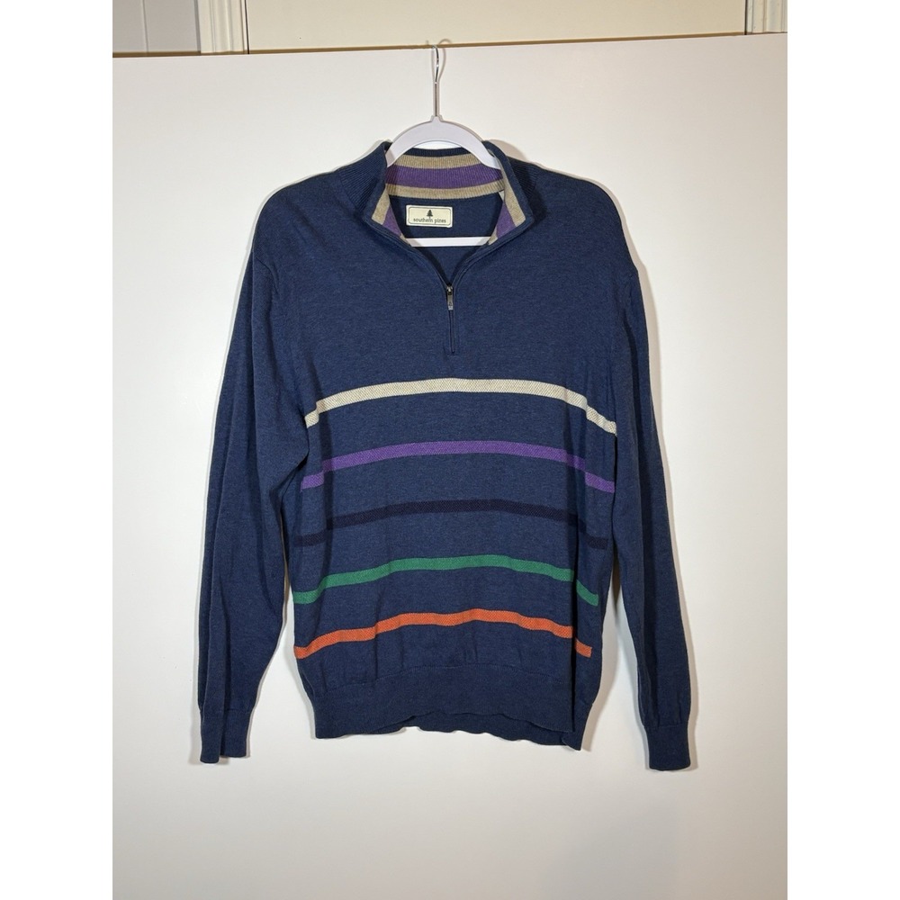 Southern Pines Men's Blue Striped 1/4  Zip-Up‎ Cardigan XL Long Sleeve Pullover